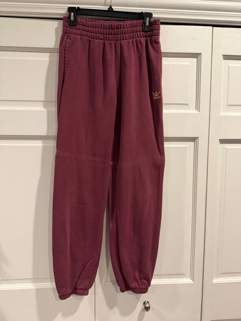 adidas Burgundy Jogger Sweatpants with Gold Trefoil
